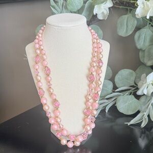 Vintage Multi-Strand Pink Beaded Necklace | Floral Clasp